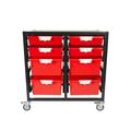 Storsystem Commercial Grade Mobile Bin Storage Cart with 8 Red High Impact Polystyrene Bins/Trays CE2101DG-4S4DPR